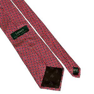 Lauren Ralph Lauren 100% Silk Tie Men's Red Geometric Made in USA Luxury Necktie